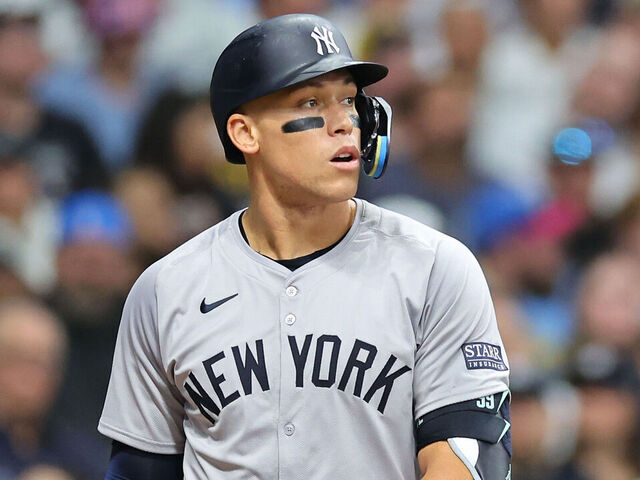 MILWAUKEE, WISCONSIN - APRIL 27: Aaron Judge #99 of the New York Yankees at bat during a game against the Milwaukee Brewers at American Family Field on April 27, 2024 in Milwaukee, Wisconsin.