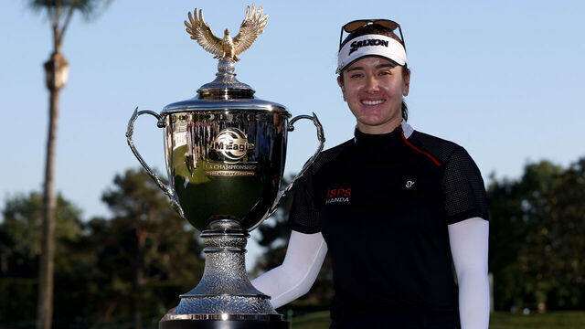 LOS ANGELES, CALIFORNIA - APRIL 28: Hannah Green of Australia poses with the trophy after winning the JM Eagle LA Championship presented by Plastpro at Wilshire Country Club on April 28, 2024 in Los Angeles, California.