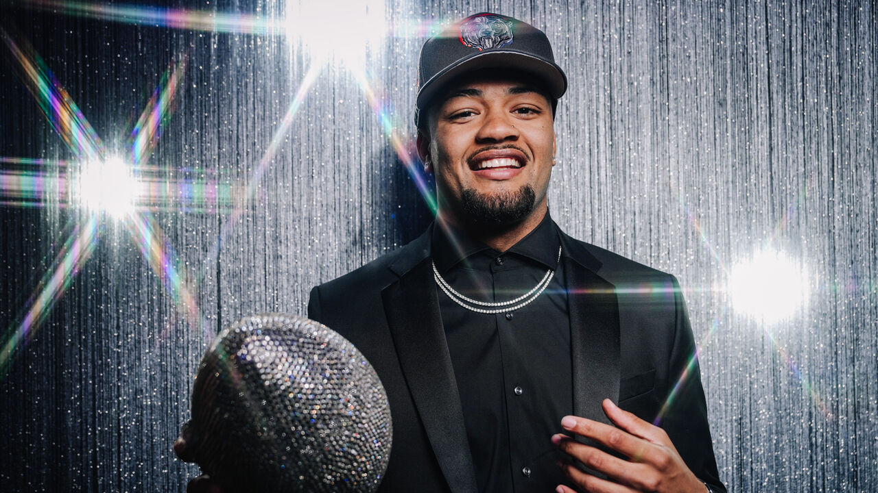 DETROIT, MI - APRIL 25: (EDITOR'S NOTE: Image has been taken using a Star Effect Filter) Wide receiver Rome Odunze of the Washington Huskies poses for portraits after being selected by the Chicago Bears in the first round of the 2024 NFL draft on April 25, 2024 in Detroit, Michigan.