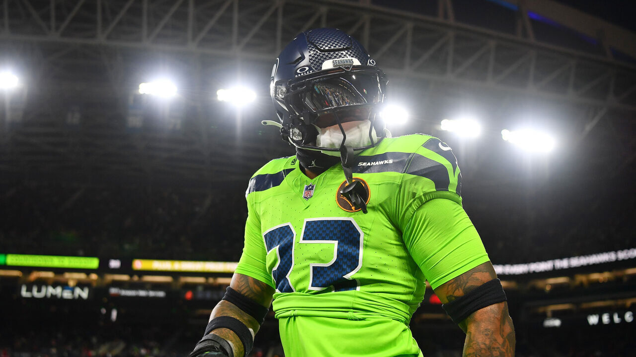 SEATTLE, WASHINGTON - NOVEMBER 23: Jamal Adams #33 of the Seattle Seahawks warms up prior to a game against the San Francisco 49ers at Lumen Field on November 23, 2023 in Seattle, Washington.
