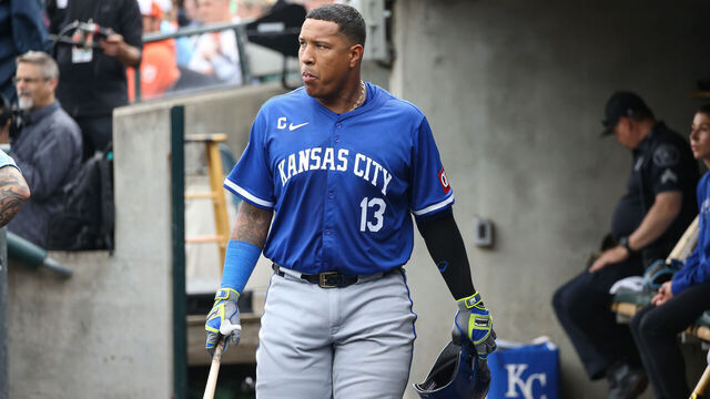 DETROIT, MI - APRIL 28: Kansas City Royals first baseman Salvador Perez (13) is seen in the dugout during a regular season Major League Baseball game between the Kansas City Royals and the Detroit Tigers on April 28, 2024 at Comerica Park in Detroit, Michigan.
