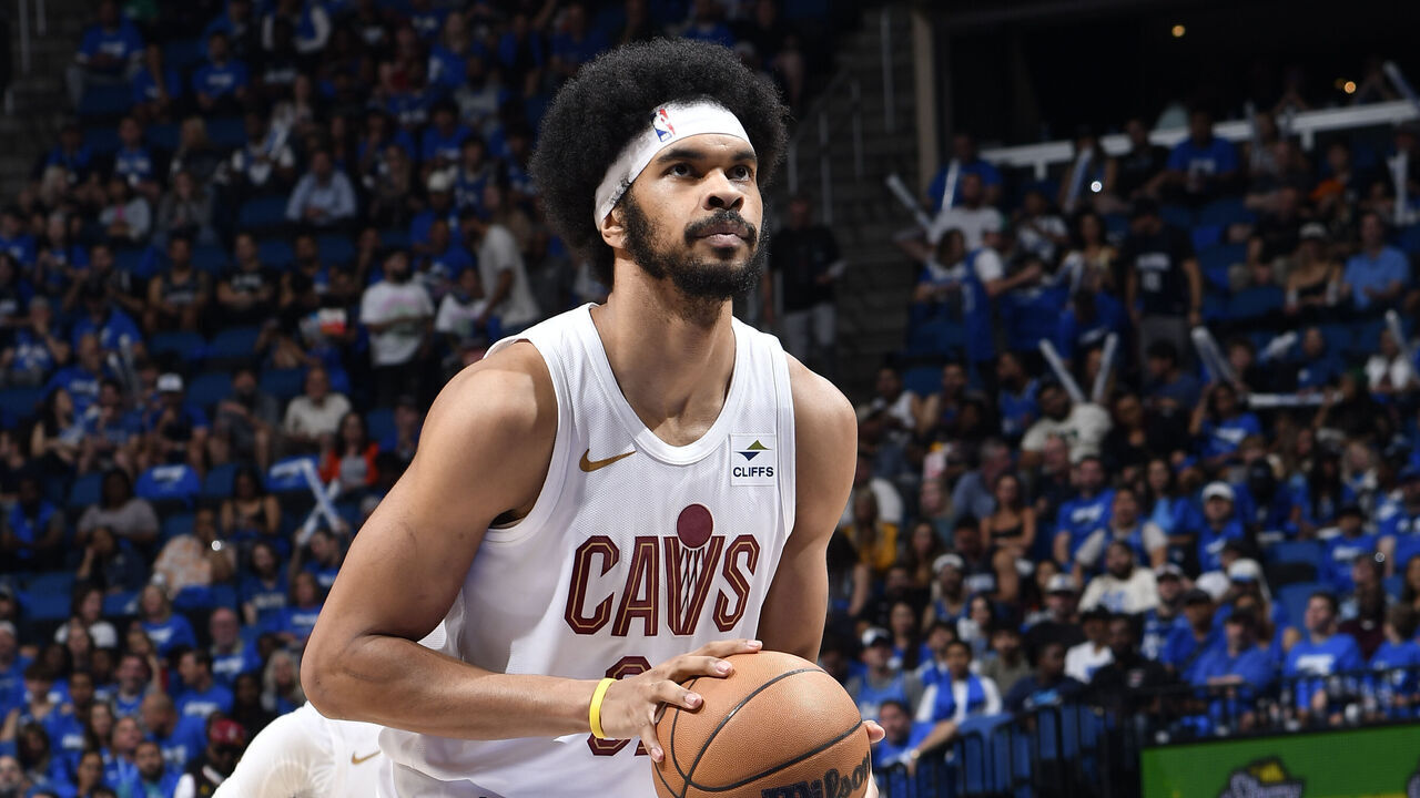 ORLANDO, FL - APRIL 25: Jarrett Allen #31 of the Cleveland Cavaliers shoots a free throw during the game against the Orlando Magic during Round 1 Game 3 of the 2024 NBA Playoffs on April 25, 2024 at Kia Center in Orlando, Florida. Mandatory Copyright Notice: Copyright 2023 NBAE