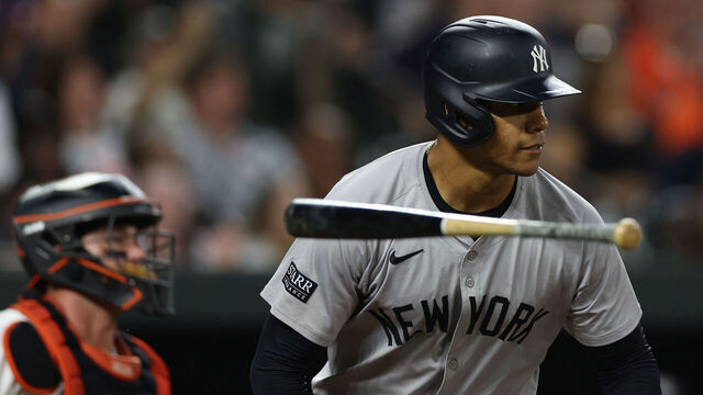 BALTIMORE, MARYLAND - APRIL 30: Juan Soto #22 of the New York Yankees celebrates after hitting a home run against the Baltimore Orioles during the sixth inning at Oriole Park at Camden Yards on April 30, 2024 in Baltimore, Maryland.