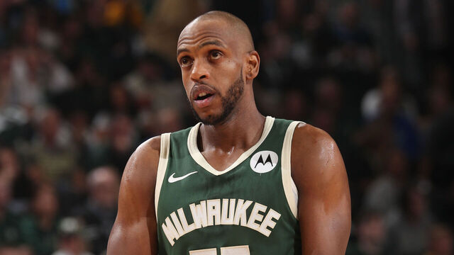 MILWAUKEE, WI - APRIL 30: Khris Middleton #22 of the Milwaukee Bucks looks on during the game against the Indiana Pacers during Round 1 Game 5 of the 2024 NBA Playoffs on April 30, 2024 at the Fiserv Forum Center in Milwaukee, Wisconsin. Mandatory Copyright Notice: Copyright 2024 NBAE .