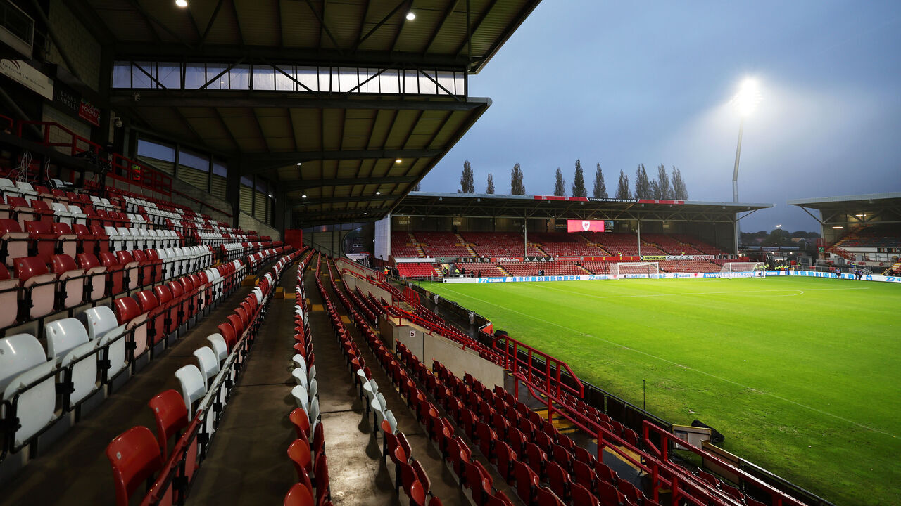WREXHAM, WALES - OCTOBER 11: General view inside the stadium prior to the international friendly match between Wales and Gibraltar at Racecourse Ground on October 11, 2023 in Wrexham, Wales.