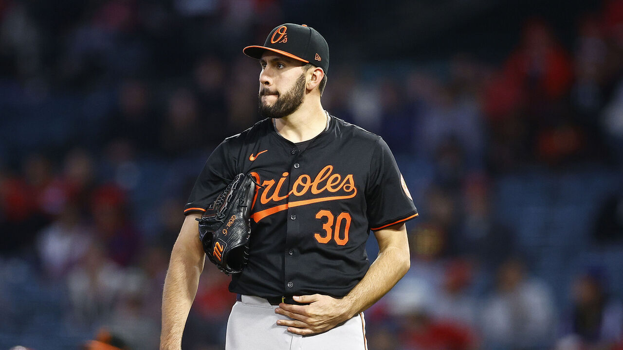 ANAHEIM, CALIFORNIA - APRIL 23: Grayson Rodriguez #30 of the Baltimore Orioles at Angel Stadium of Anaheim on April 23, 2024 in Anaheim, California.