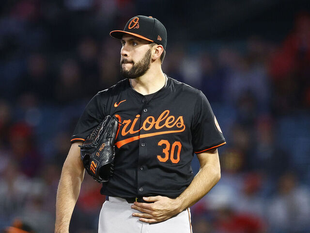ANAHEIM, CALIFORNIA - APRIL 23: Grayson Rodriguez #30 of the Baltimore Orioles at Angel Stadium of Anaheim on April 23, 2024 in Anaheim, California.