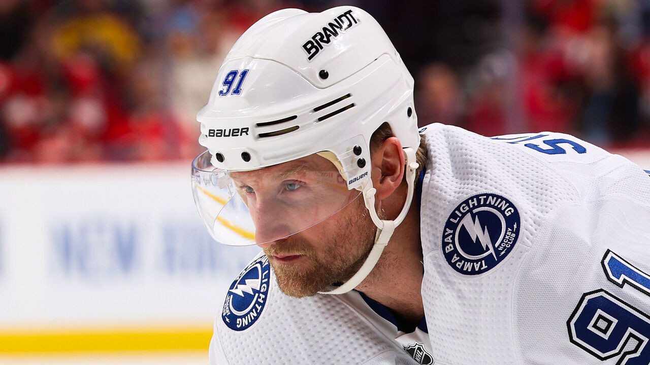 SUNRISE, FL - APRIL 21: Steven Stamkos #91 of the Tampa Bay Lightning prepares for a face-off against the Florida Panthers in Game One of the First Round of the 2024 Stanley Cup Playoffs at the Amerant Bank Arena on April 21, 2024 in Sunrise, Florida.