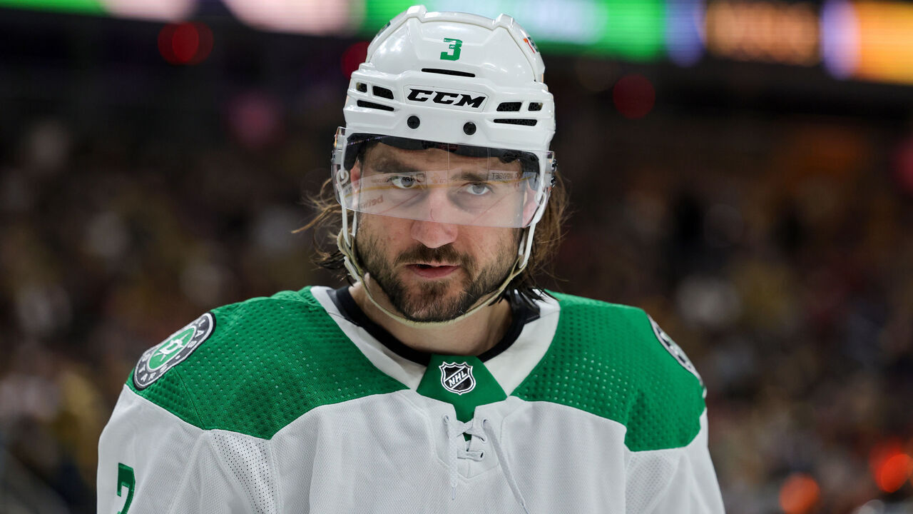 LAS VEGAS, NEVADA - APRIL 27: Chris Tanev #3 of the Dallas Stars waits for a faceoff against the Vegas Golden Knights in the second period of Game Three of the First Round of the 2024 Stanley Cup Playoffs at T-Mobile Arena on April 27, 2024 in Las Vegas, Nevada. The Stars defeated the Golden Knights 3-2 in overtime.