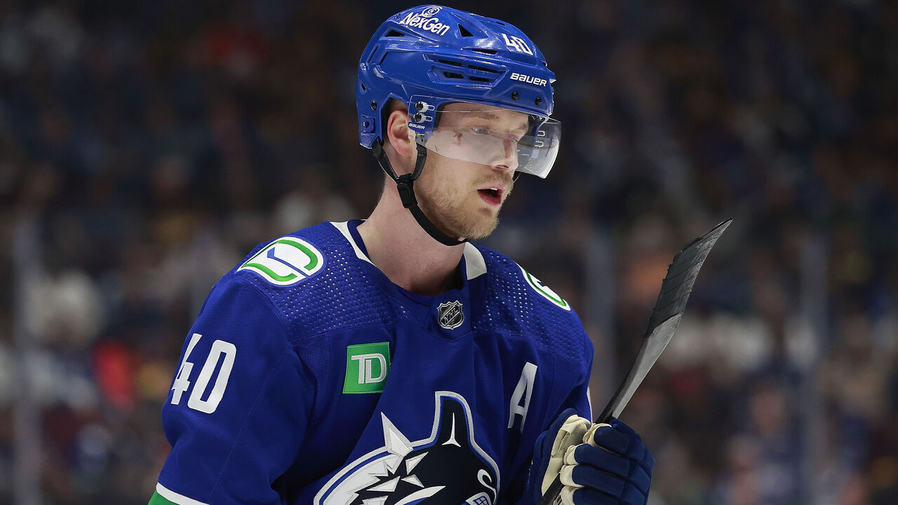 VANCOUVER, CANADA - APRIL 23: Elias Pettersson #40 of the Vancouver Canucks skates up ice during Game Two of the First Round of the 2024 Stanley Cup Playoffs against the Nashville Predators at Rogers Arena on April 23, 2024 in Vancouver, British Columbia, Canada.