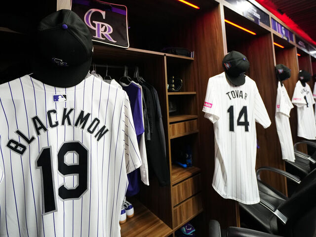 MEXICO CITY, MEXICO - APRIL 26: The jersey of Charlie Blackmon #19 of the Colorado Rockies hangs in the clubhouse during the 2024 Mexico City Series at Alfredo Harp Helú Stadium on Friday, April 26, 2024 in Mexico City, Mexico.