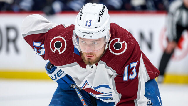 WINNIPEG, CANADA - APRIL 30: Valeri Nichushkin #13 of the Colorado Avalanche looks on during a first period face-off against the Winnipeg Jets in Game Five of the First Round of the 2024 Stanley Cup Playoffs at the Canada Life Centre on April 30, 2024 in Winnipeg, Manitoba, Canada.