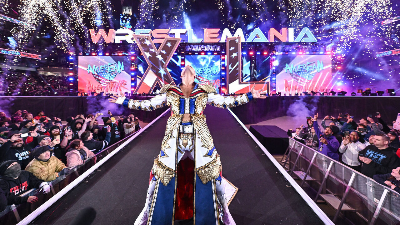 PHILADELPHIA, PENNSYLVANIA - APRIL 7: Cody Rhodes enters the ring during Night Two of WrestleMania 40 at Lincoln Financial Field on April 7, 2024 in Philadelphia, Pennsylvania.