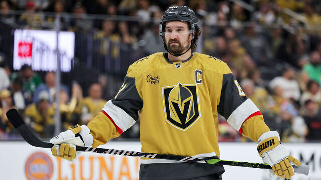 LAS VEGAS, NEVADA - APRIL 27: Mark Stone #61 of the Vegas Golden Knights waits for a faceoff against the Dallas Stars in the second period of Game Three of the First Round of the 2024 Stanley Cup Playoffs at T-Mobile Arena on April 27, 2024 in Las Vegas, Nevada.