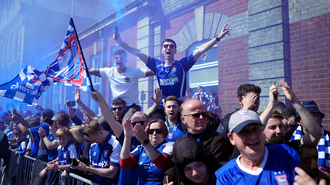 Ipswich Town fans ahead of the Sky Bet Championship match at Portman Road, Ipswich. Picture date: Saturday May 4, 2024.