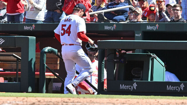 ST. LOUIS, MO - APRIL 21: St. Louis Cardinals starting pitcher Sonny Gray (54) gets a standing ovation from the fans after being relieved in the seventh inning during a MLB game on April 21, 2024, between the Milwaukee Brewers and the St. Louis Cardinals at Busch Stadium, St. Louis, MO.