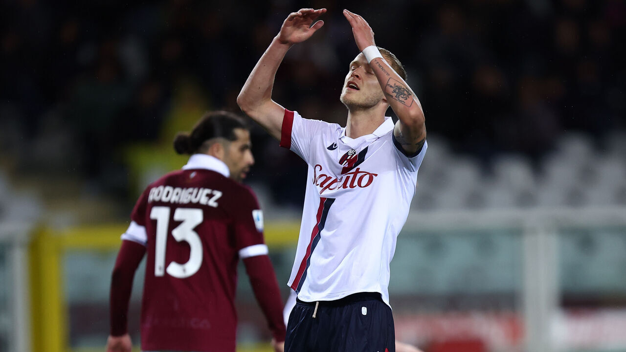 TURIN, ITALY - MAY 3: Jens Odgaard of Bologna Fc looks dejected during the Serie A TIM match between Torino FC and Bologna FC at Stadio Olimpico di Torino on May 3, 2024 in Turin, Italy.