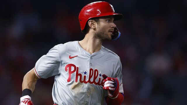 ANAHEIM, CALIFORNIA - APRIL 29: Trea Turner #7 of the Philadelphia Phillies in the ninth inning at Angel Stadium of Anaheim on April 29, 2024 in Anaheim, California.