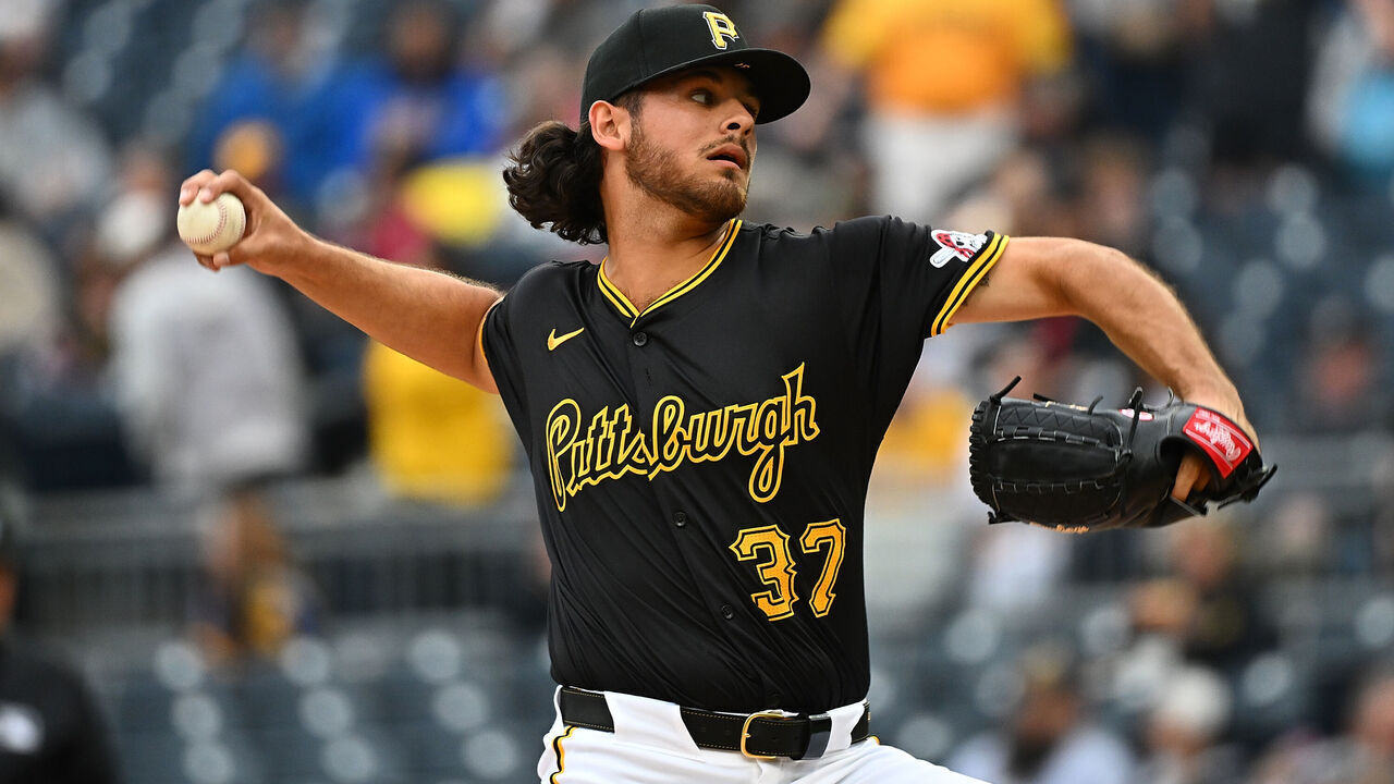 PITTSBURGH, PENNSYLVANIA - MAY 4: Jared Jones #37 of the Pittsburgh Pirates delivers a pitch in the first inning during the game against the Colorado Rockies at PNC Park on May 4, 2024 in Pittsburgh, Pennsylvania.