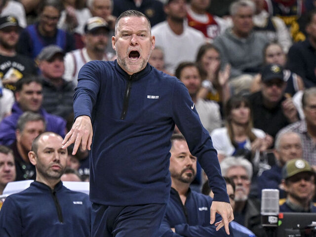 DENVER, CO - MAY 4: Denver Nuggets head coach Michael Malone shouts during the fourth quarter of the Minnesota Timberwolves' 106-99 win at Ball Arena in Denver on Saturday, May 4, 2024.