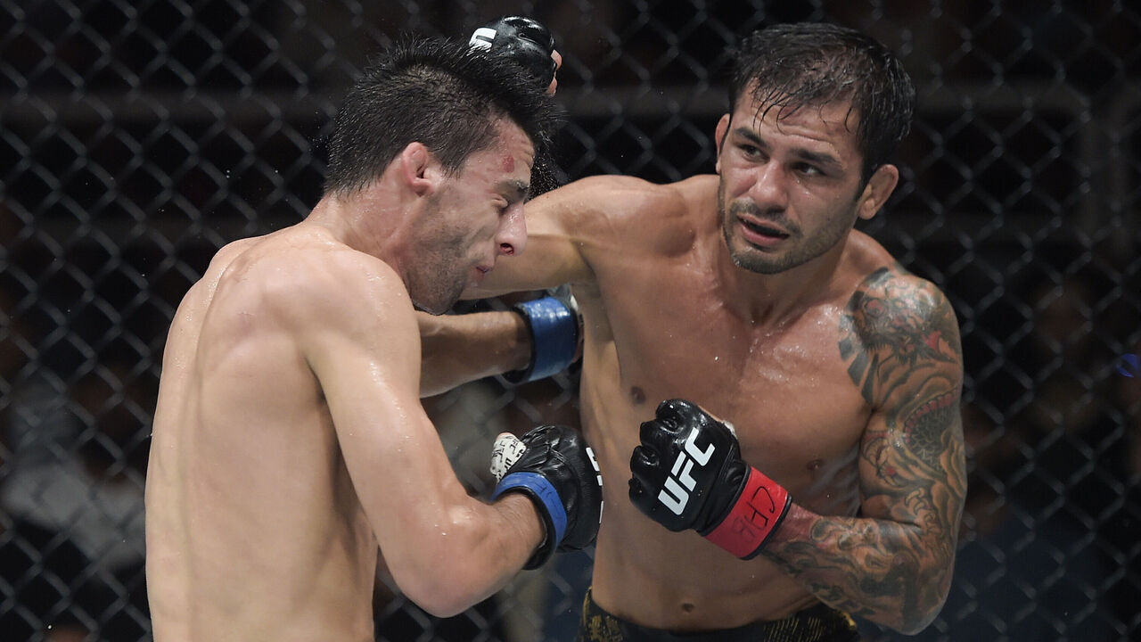 RIO DE JANEIRO, BRAZIL - MAY 04: (R-L) Alexandre Pantoja of Brazil punches Steve Erceg of Australia in a UFC flyweight championship bout during the UFC 301 event at Farmasi Arena on May 04, 2024 in Rio de Janeiro, Brazil.