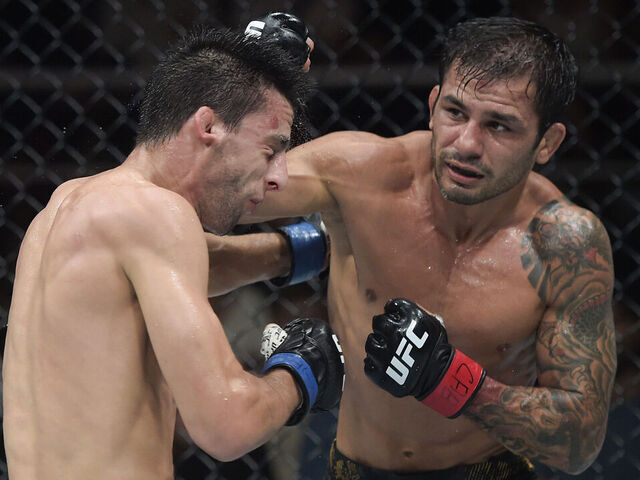 RIO DE JANEIRO, BRAZIL - MAY 04: (R-L) Alexandre Pantoja of Brazil punches Steve Erceg of Australia in a UFC flyweight championship bout during the UFC 301 event at Farmasi Arena on May 04, 2024 in Rio de Janeiro, Brazil.