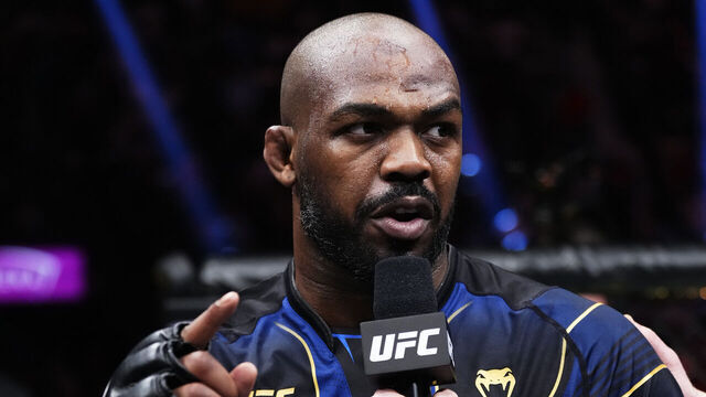 LAS VEGAS, NEVADA - MARCH 04: Jon Jones reacts to his win in the UFC heavyweight championship fight during the UFC 285 event at T-Mobile Arena on March 04, 2023 in Las Vegas, Nevada.