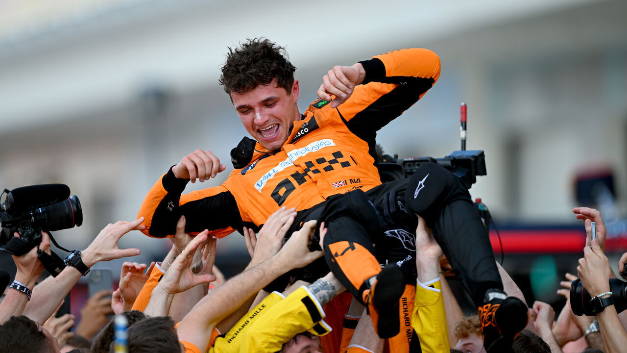 MIAMI, FLORIDA - MAY 05: Race winner Lando Norris of Great Britain and McLaren celebrates in parc ferme during the F1 Grand Prix of Miami at Miami International Autodrome on May 05, 2024 in Miami, Florida.