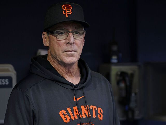 PHILADELPHIA, PENNSYLVANIA - MAY 5: Manager Bob Melvin #6 of the San Francisco Giants in the dugout before a game against the Philadelphia Phillies at Citizens Bank Park on May 5, 2024 in Philadelphia, Pennsylvania. The Phillies defeated the Giants 5-4.
