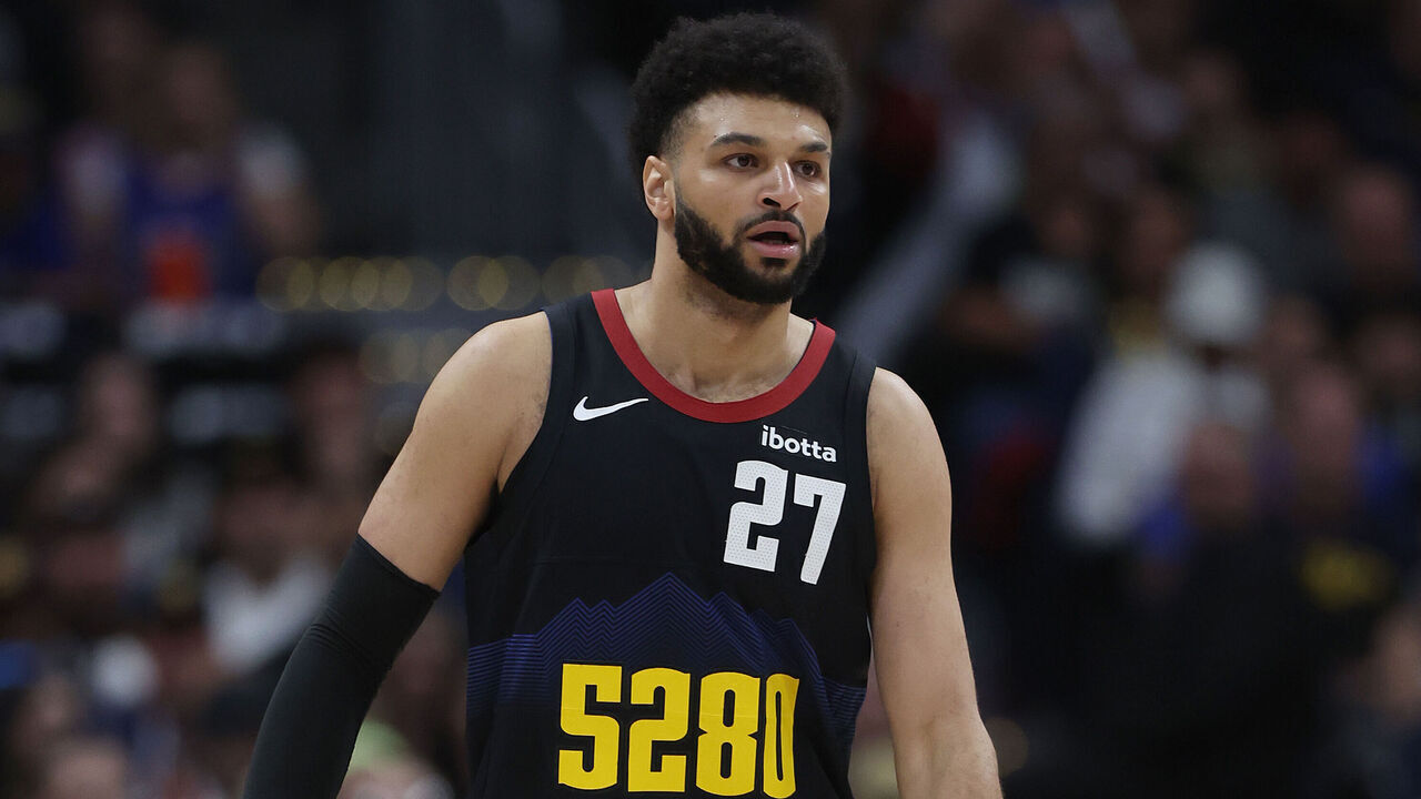 DENVER, COLORADO - MAY 06: Jamal Murray #27 of the Denver Nuggets plays the Minnesota Timberwolves in the first quarter during Game Two of the Western Conference Second Round Playoffs at Ball Arena on May 06, 2024 in Denver, Colorado.