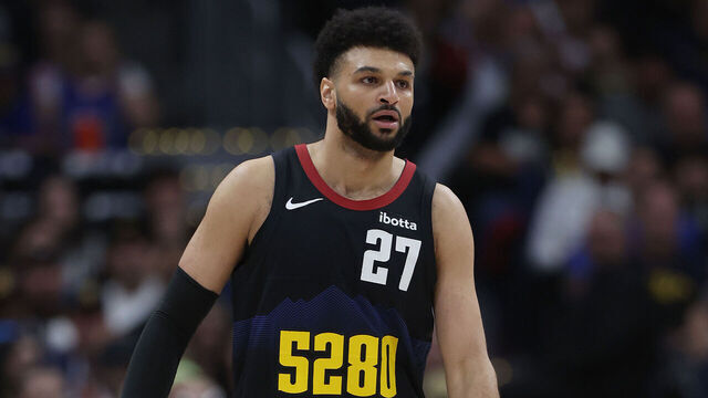 DENVER, COLORADO - MAY 06: Jamal Murray #27 of the Denver Nuggets plays the Minnesota Timberwolves in the first quarter during Game Two of the Western Conference Second Round Playoffs at Ball Arena on May 06, 2024 in Denver, Colorado.