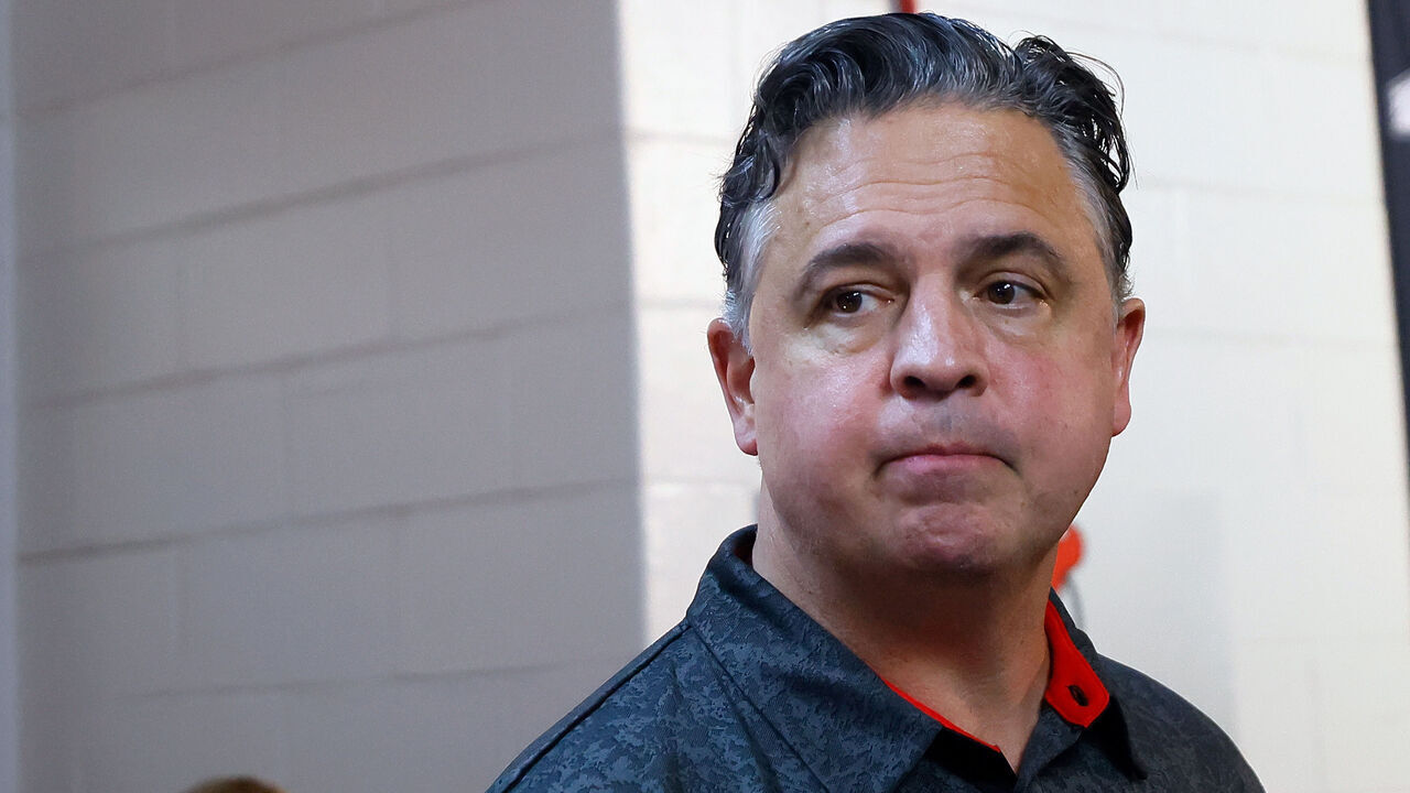 NEWARK, NEW JERSEY - MARCH 07: Interim head coach Travis Green of the New Jersey Devils speaks with media prior to the game against the St. Louis Blues at Prudential Center on March 07, 2024 in Newark, New Jersey.