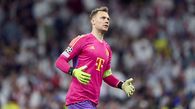 MADRID, SPAIN - MAY 08: Manuel Neuer of Bayern München looks on during the UEFA Champions League semi-final second leg match between Real Madrid and FC Bayern München at Estadio Santiago Bernabeu on May 08, 2024 in Madrid, Spain.