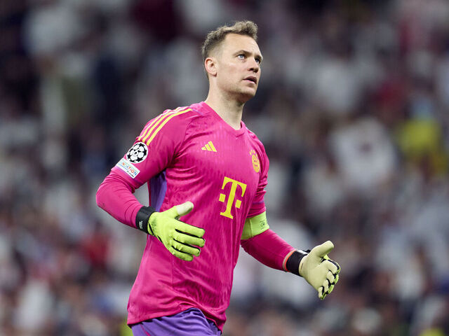 MADRID, SPAIN - MAY 08: Manuel Neuer of Bayern München looks on during the UEFA Champions League semi-final second leg match between Real Madrid and FC Bayern München at Estadio Santiago Bernabeu on May 08, 2024 in Madrid, Spain.