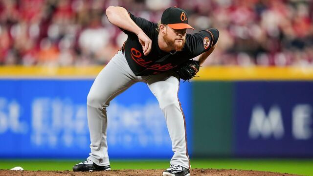 CINCINNATI, OHIO - MAY 04: Craig Kimbrel #46 of the Baltimore Orioles pitches in the ninth inning against the Cincinnati Reds at Great American Ball Park on May 04, 2024 in Cincinnati, Ohio.