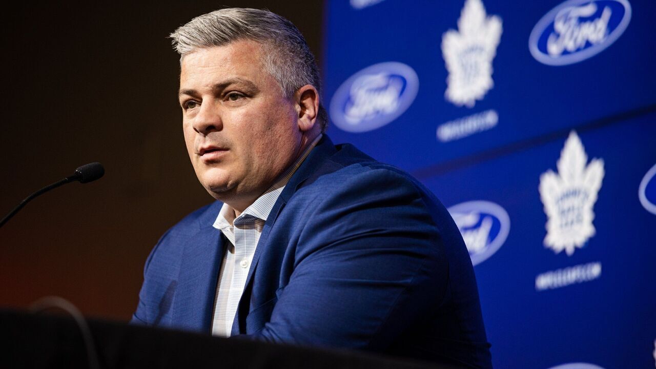 Toronto, ON - May 6: Head coach Sheldon Keefe takes responsibility for Leafs playoff performance. Toronto Maple Leafs players and coaches talk to the media for the last time this season. PD Nick Lachance/Toronto Star Nick Lachance/Toronto Star (Nick Lachance/Toronto Star via Getty Images)