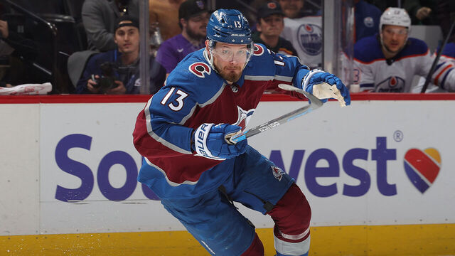 DENVER, COLORADO - APRIL 18: Valeri Nichushkin #13 of the Colorado Avalanche skates against the Edmonton Oilers at Ball Arena on April 18, 2024 in Denver, Colorado.