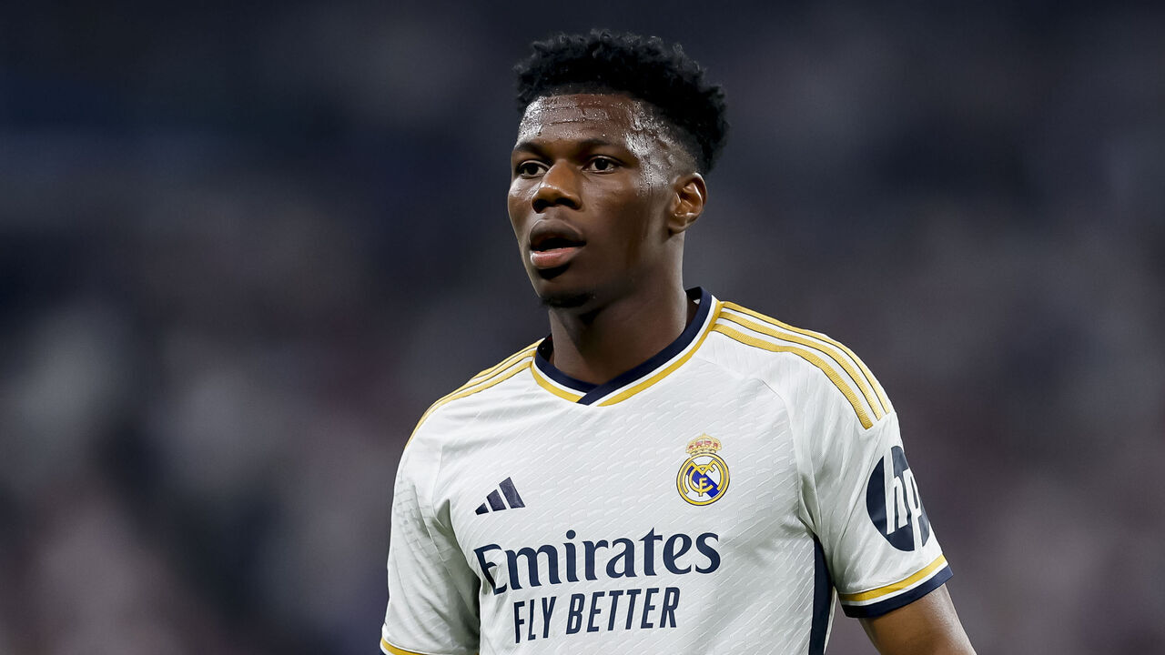 MADRID, SPAIN - MAY 8: Aurelien Tchouameni of Real Madrid looks on during the UEFA Champions League semi-final second leg match between Real Madrid and FC Bayern München at Estadio Santiago Bernabeu on May 8, 2024 in Madrid, Spain.