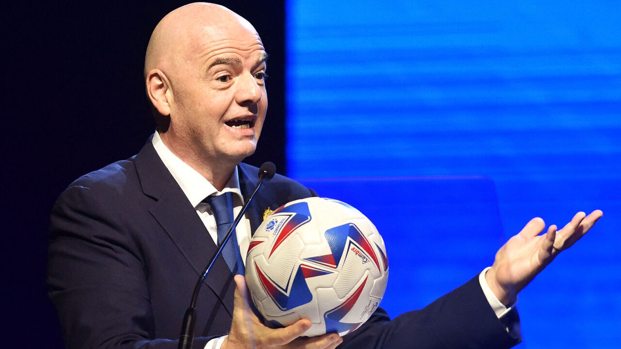 FIFA President Gianni Infantino delivers a speech during Conmebol's 78th Ordinary Congress in Luque, Paraguay on April 11, 2024.