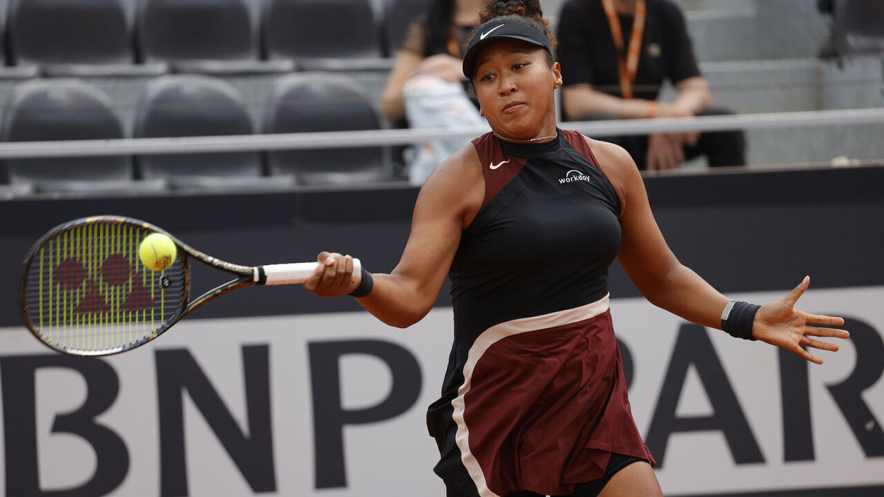 Naomi Osaka from Japan is playing in the first-round match against Marta Kostyuk from Ukraine on day four of the Internazionali BNL D'Italia at Foro Italico in Rome, Italy, on May 9, 2024.