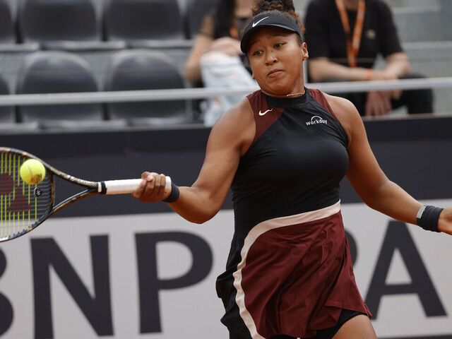 Naomi Osaka from Japan is playing in the first-round match against Marta Kostyuk from Ukraine on day four of the Internazionali BNL D'Italia at Foro Italico in Rome, Italy, on May 9, 2024.