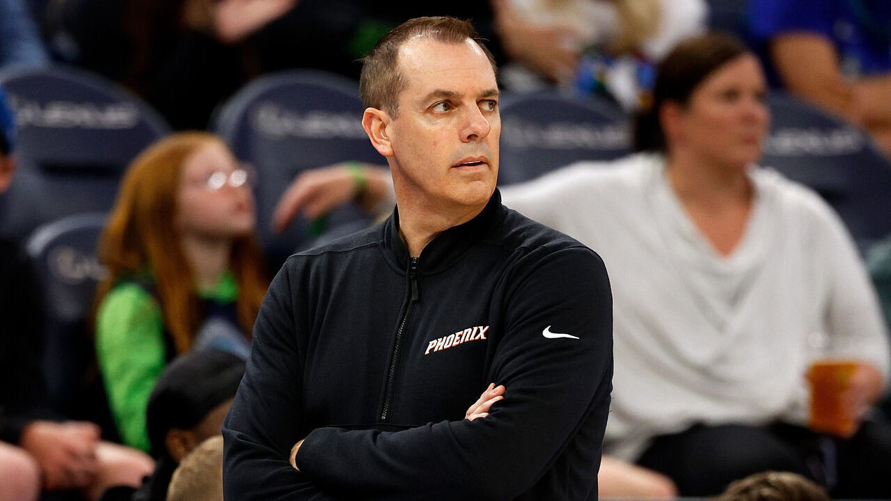 MINNEAPOLIS, MINNESOTA - APRIL 14: Head coach Frank Vogel of the Phoenix Suns looks on against the Minnesota Timberwolves in the third quarter at Target Center on April 14, 2024 in Minneapolis, Minnesota. The Suns defeated the Timberwolves 125-106.