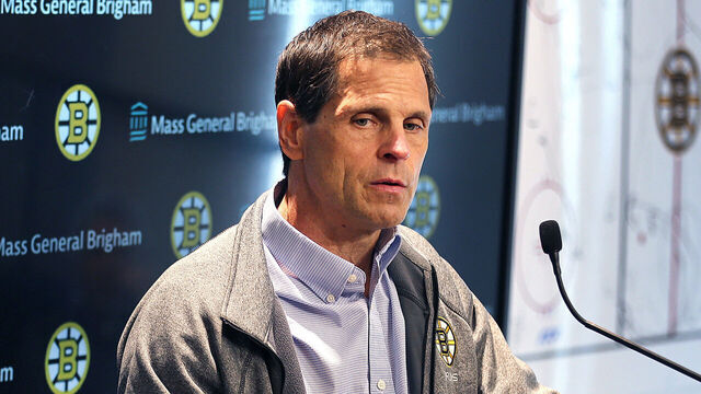Boston, MA - September 20: Boston Bruins General Manager Don Sweeney speaks with the media.