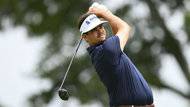 MYRTLE BEACH, SOUTH CAROLINA - MAY 09: Beau Hossler hits his tee shot at the 16th hole during the first round of Myrtle Beach Classic at The Dunes Golf and Beach Club on May 9, 2024 in Myrtle Beach, South Carolina.