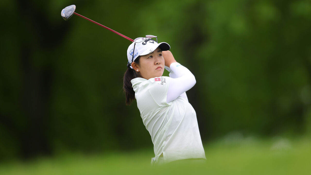 CLIFTON, NEW JERSEY - MAY 09: Rose Zhang of the United States plays her shot from the fourth tee during the first round of the Cognizant Founders Cup at Upper Montclair Country Club on May 09, 2024 in Clifton, New Jersey.