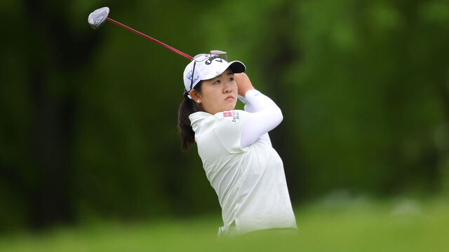 CLIFTON, NEW JERSEY - MAY 09: Rose Zhang of the United States plays her shot from the fourth tee during the first round of the Cognizant Founders Cup at Upper Montclair Country Club on May 09, 2024 in Clifton, New Jersey.