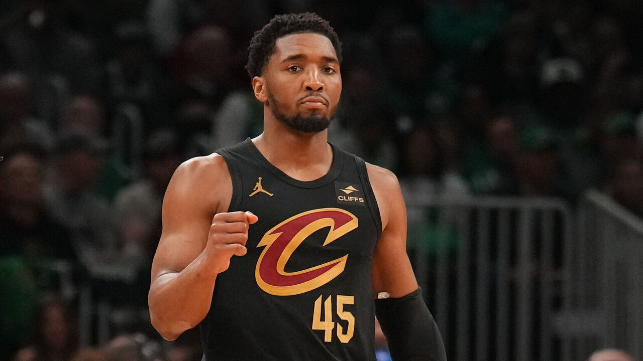 BOSTON, MA - MAY 9: Donovan Mitchell #45 of the Cleveland Cavaliers celebrates during the game against the Boston Celtics during Round 2 Game 2 of the 2024 NBA Playoffs on May 9, 2024 at the TD Garden in Boston, Massachusetts. Mandatory Copyright Notice: Copyright 2024 NBAE
