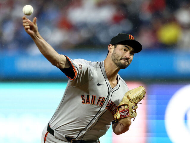 PHILADELPHIA, PENNSYLVANIA - MAY 04: Mitch White #54 of the San Francisco Giants pitches during the first inning during the first inning against the Philadelphia Phillies at Citizens Bank Park on May 04, 2024 in Philadelphia, Pennsylvania.