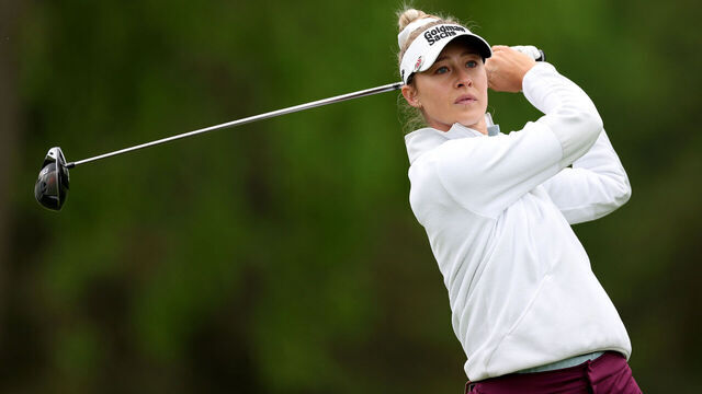 CLIFTON, NEW JERSEY - MAY 10: Nelly Korda of the United States plays her shot from the seventh tee during the first round of the Cognizant Founders Cup at Upper Montclair Country Club on May 10, 2024 in Clifton, New Jersey.