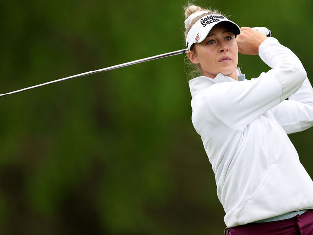 CLIFTON, NEW JERSEY - MAY 10: Nelly Korda of the United States plays her shot from the seventh tee during the first round of the Cognizant Founders Cup at Upper Montclair Country Club on May 10, 2024 in Clifton, New Jersey.